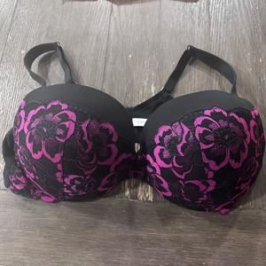 cacique Bra 46DD Black pink  Floral underwire full coverage
